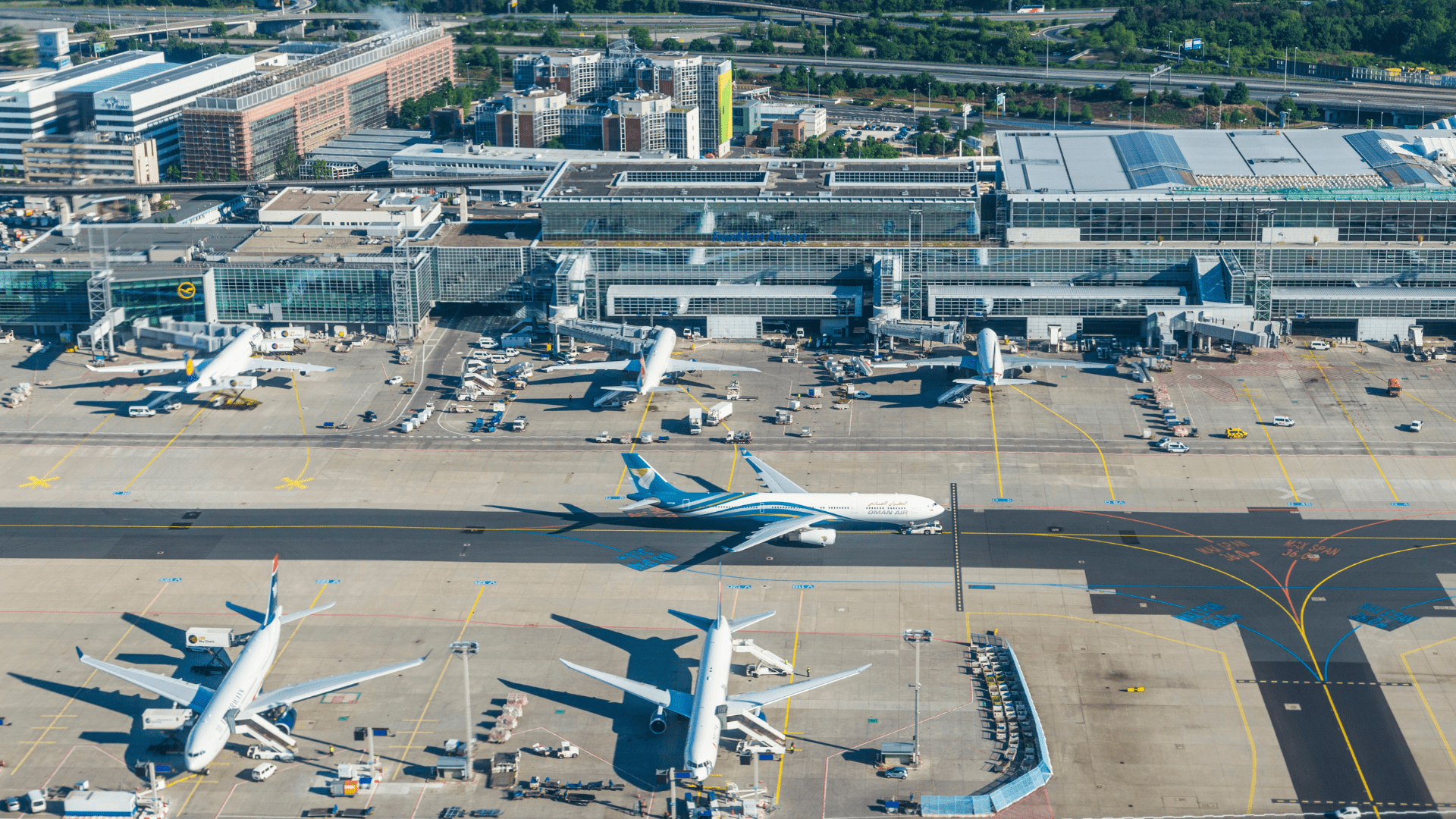 Top view of airplanes at an airport